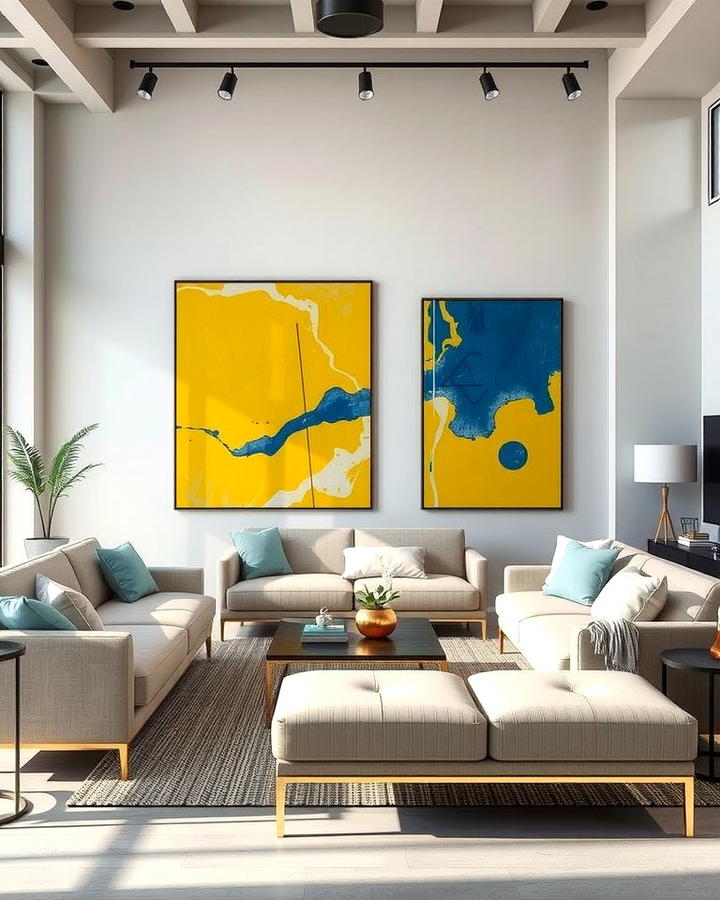 Yellow and Blue Abstract Art - 25 Yellow and Blue Living Room Ideas