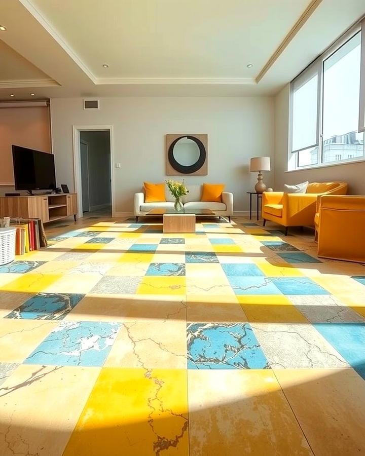 Yellow and Blue Floor Tiles - 25 Yellow and Blue Living Room Ideas