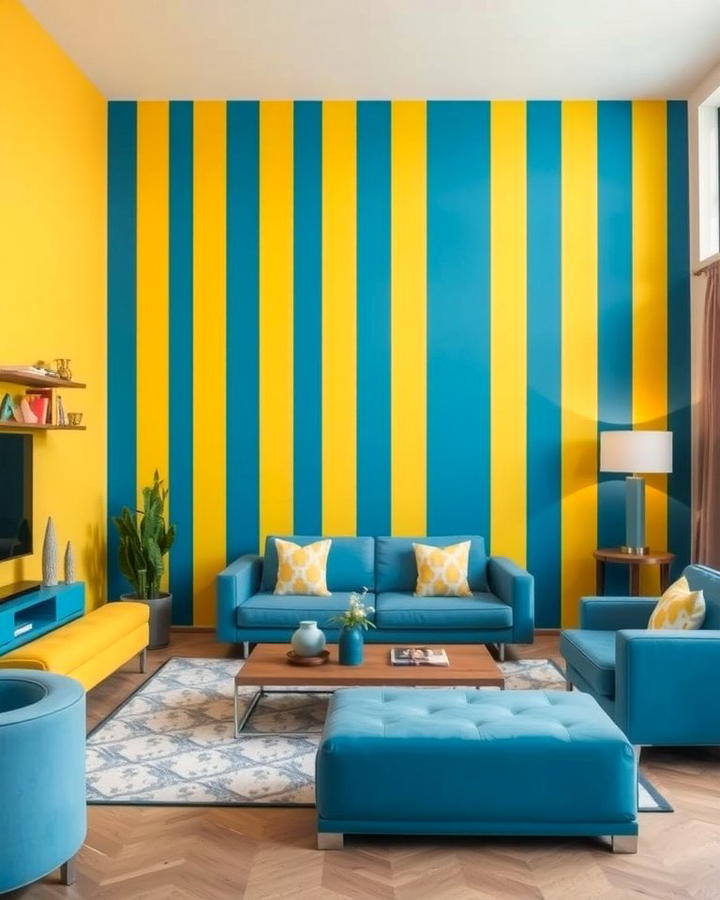 Yellow and Blue Striped Wallpaper - 25 Yellow and Blue Living Room Ideas