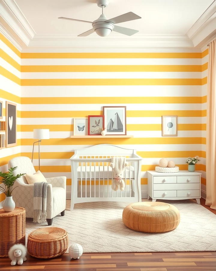 Yellow and White Striped Walls - 25 Yellow Nursery Ideas