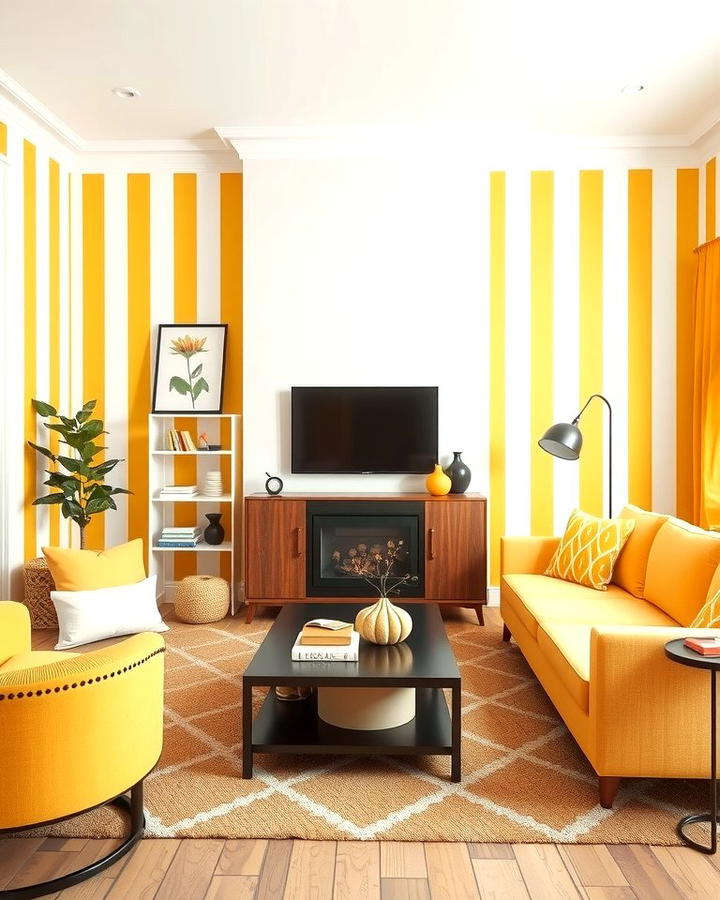 Yellow and White Stripes for a Playful Look - 25 Yellow Living Room Ideas