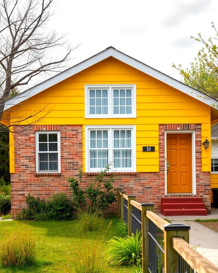 Yellow with Brick Elements - 25 Yellow Exterior Home Ideas