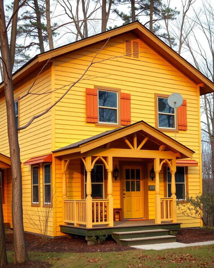 Yellow with Natural Wood Accents - 25 Yellow Exterior Home Ideas