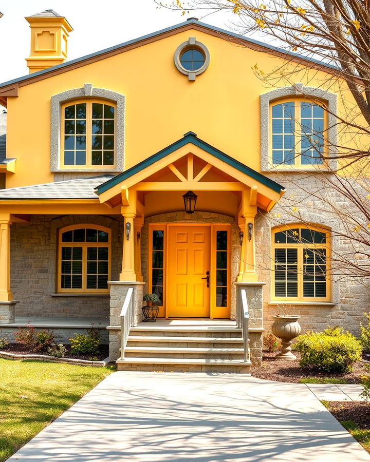 Yellow with Stone Accents - 25 Yellow Exterior Home Ideas