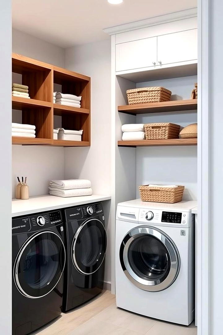 Adjustable Sliding Laundry Shelves - 30 Laundry Room Shelf Ideas