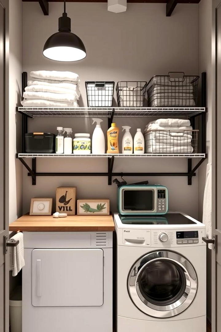 Adjustable Wire Basket Shelving - 30 Laundry Room Shelf Ideas