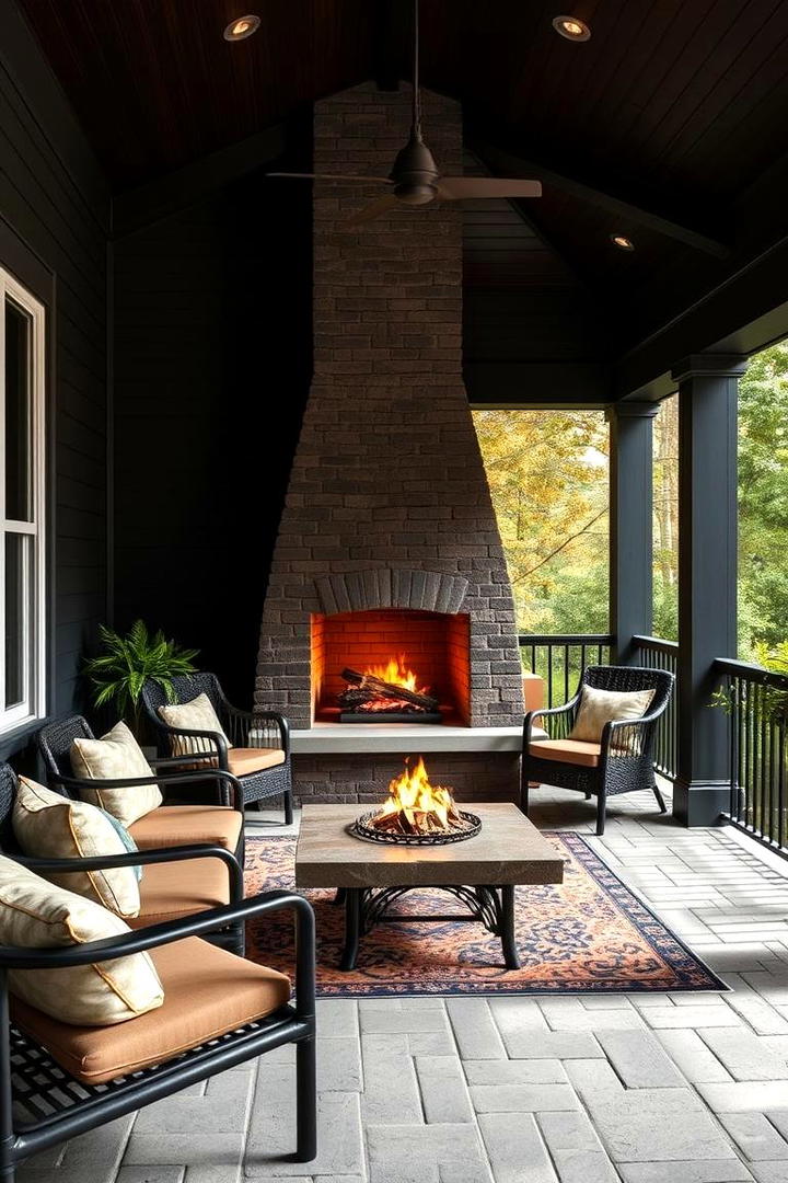 Alluring Black Outdoor Fireplace - 30 Black Porch Ideas