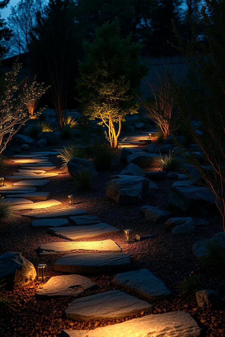 Ambient Pathway Lighting Accents - 30 Black River Rock Landscaping Ideas