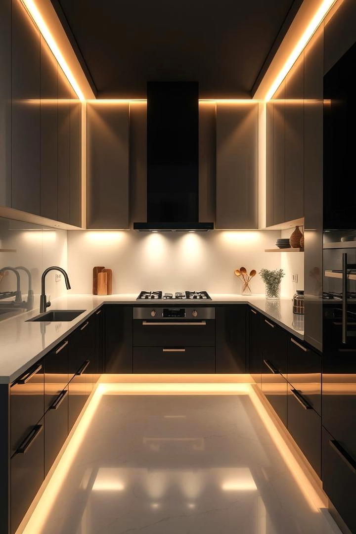 Ambient Under Cabinet Lighting - 30 black white and gold kitchen ideas