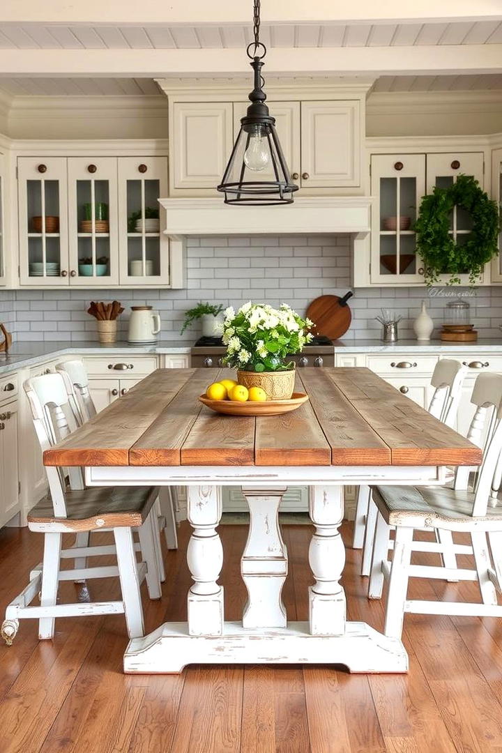 Antique Farmhouse Table - 30 Rustic White Kitchen Ideas