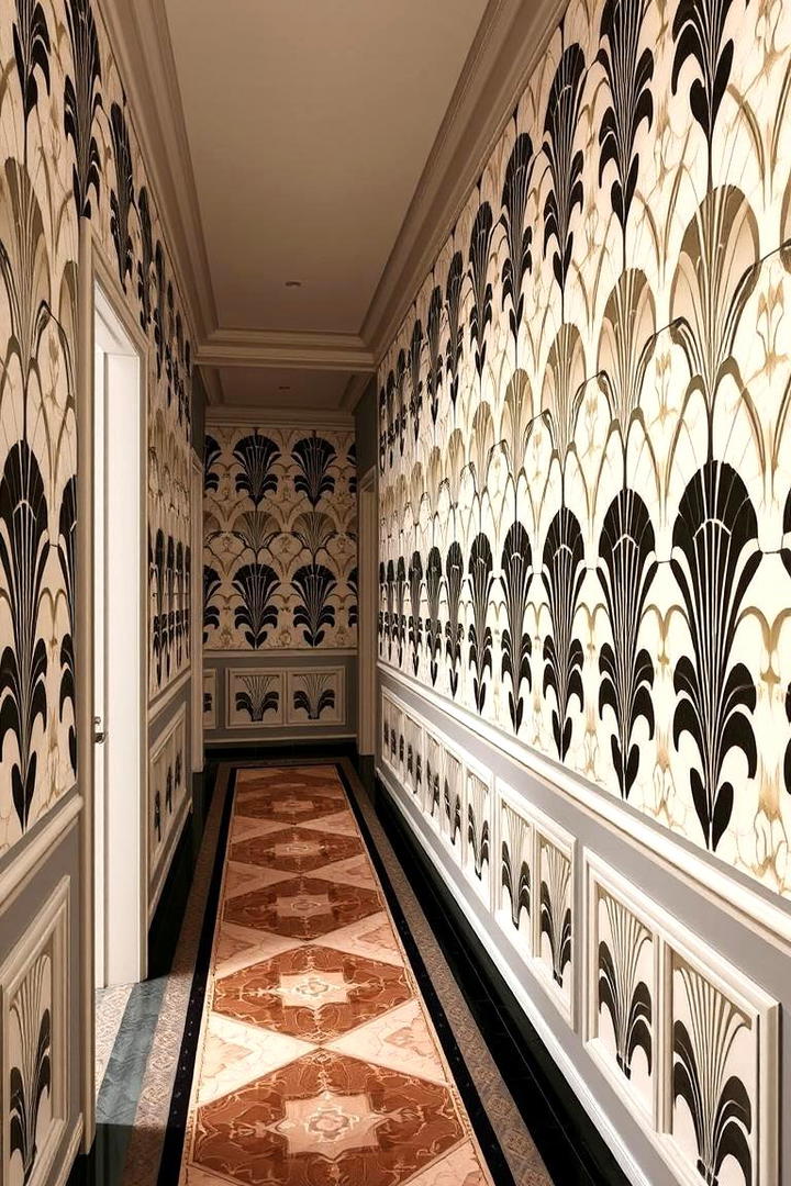 Art Deco Glamour for a Vintage Inspired Passage - 30 Hallway Wallpaper Ideas