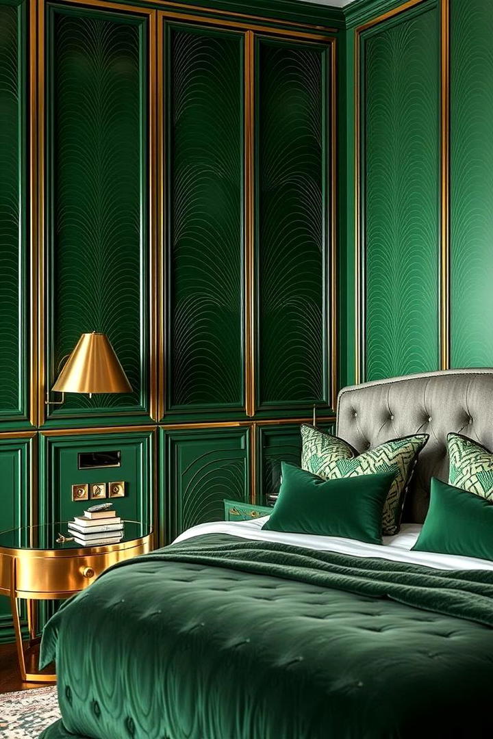 Art Deco Green Panels - 30 Green Panelling Bedroom Ideas