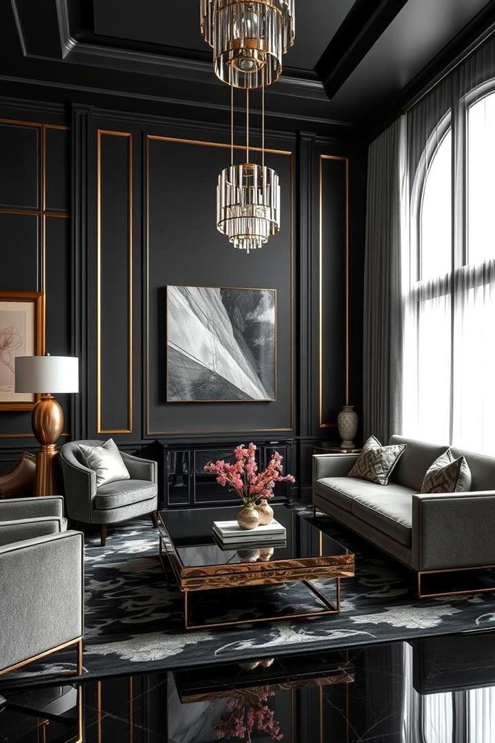 Art Deco Revival - 30 Contrasting Living Rooms With Dark Grey Walls