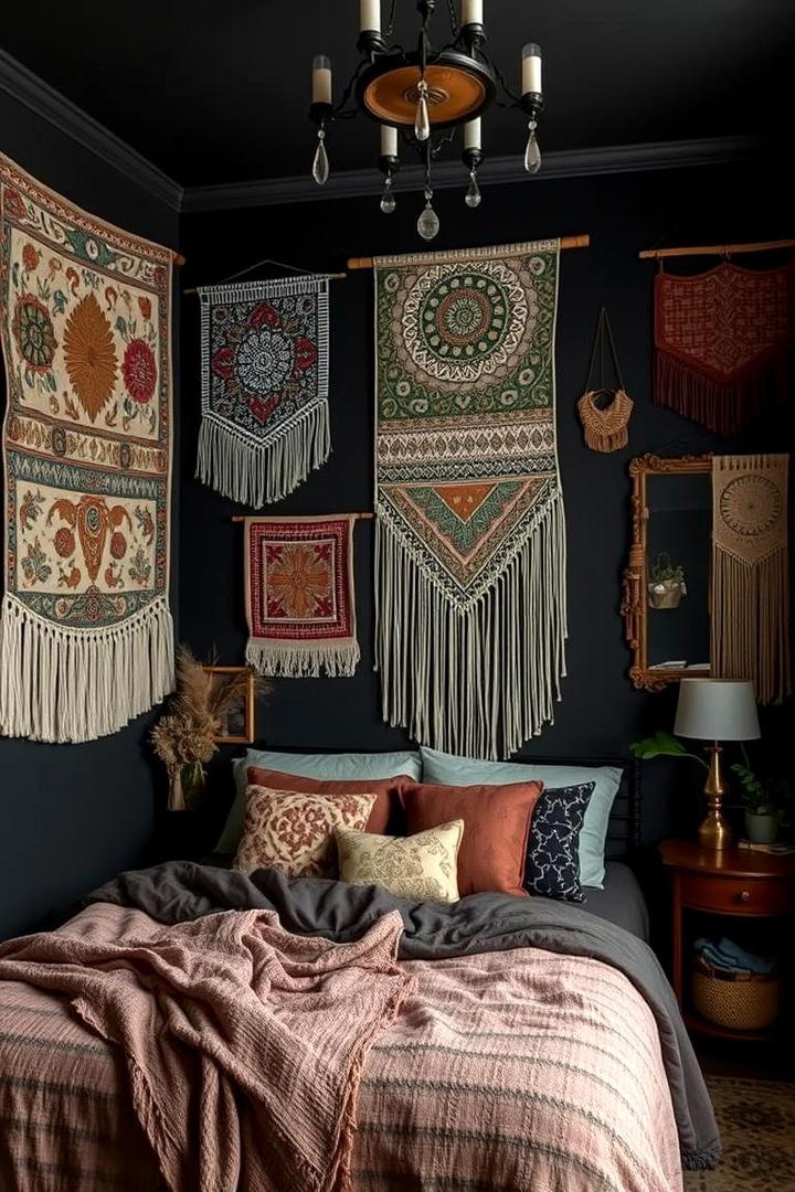 Artful Wall Hangings - 30 Dark Boho Bedroom Ideas