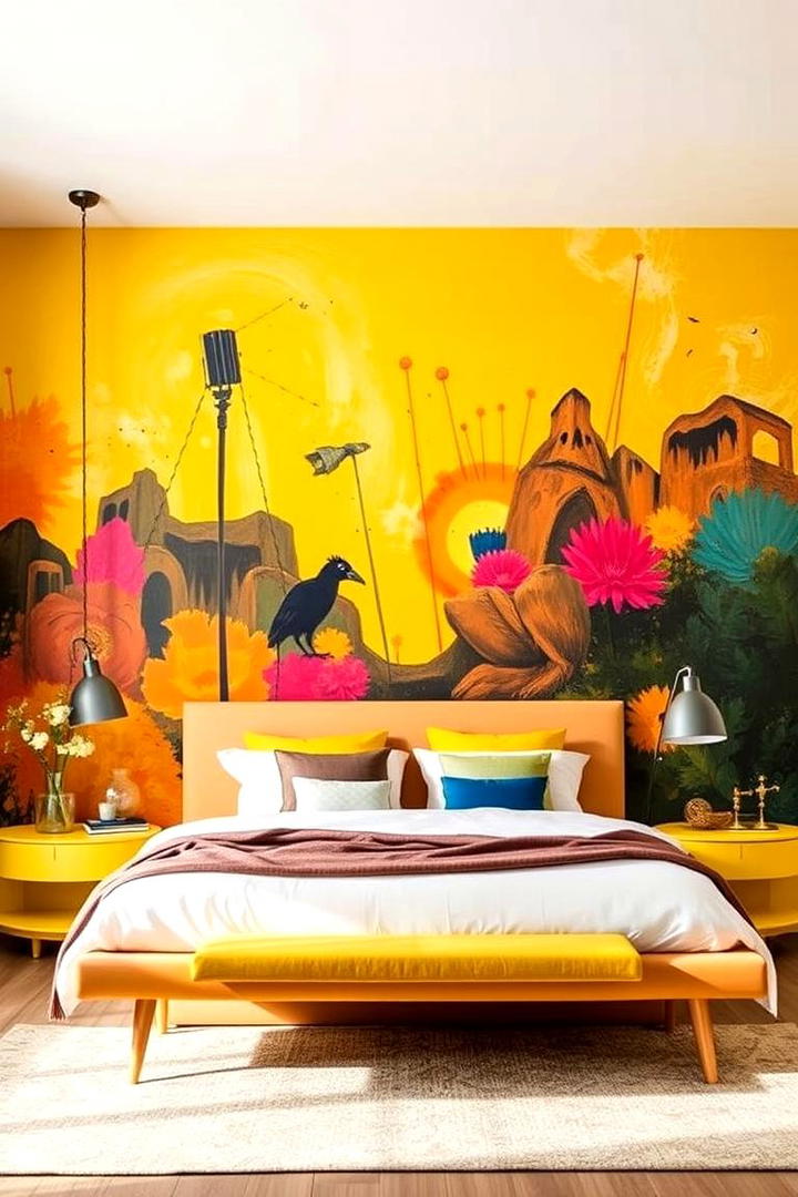 Artful Yellow Wall Murals - 30 Yellow Bedroom Ideas