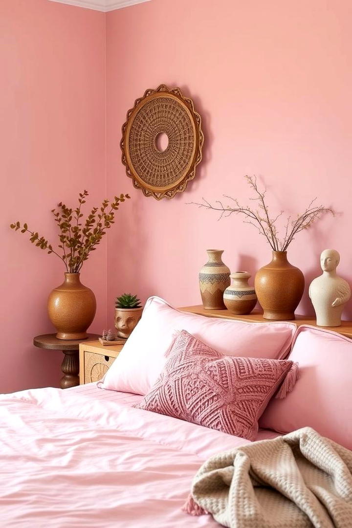 Artisan Ceramic Accents - 30 Pink Boho Bedroom Ideas