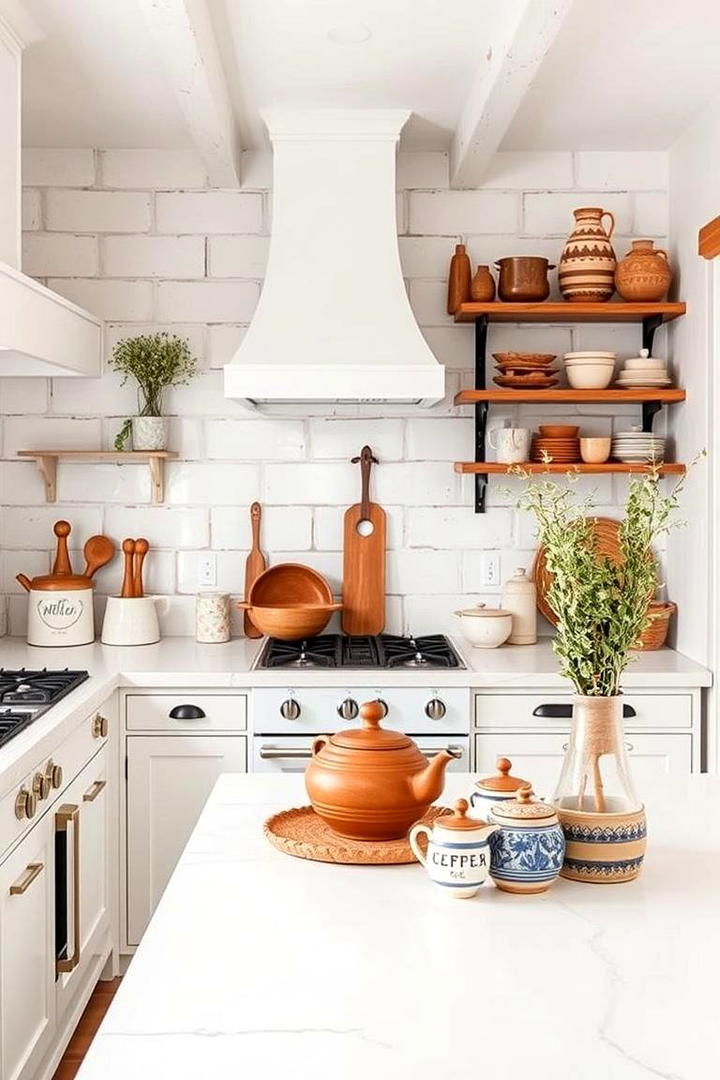 Artisan Pottery Details - 30 Rustic White Kitchen Ideas