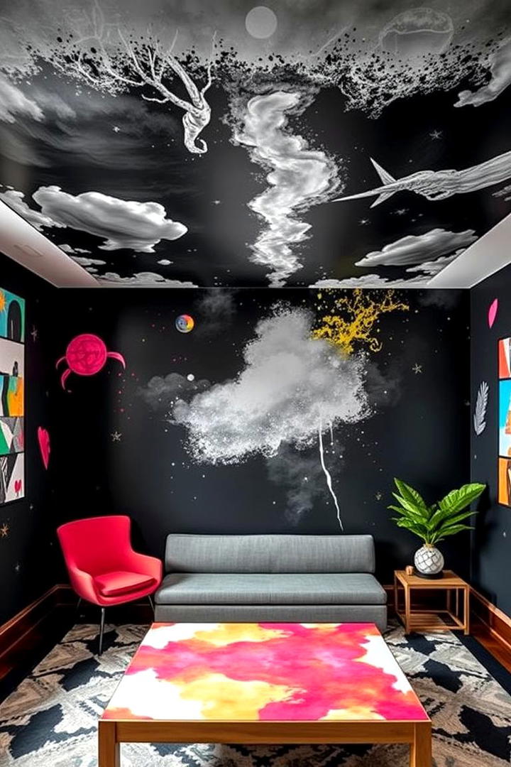 Artistic Black Murals on Ceilings - 30 Black Ceiling Design Ideas