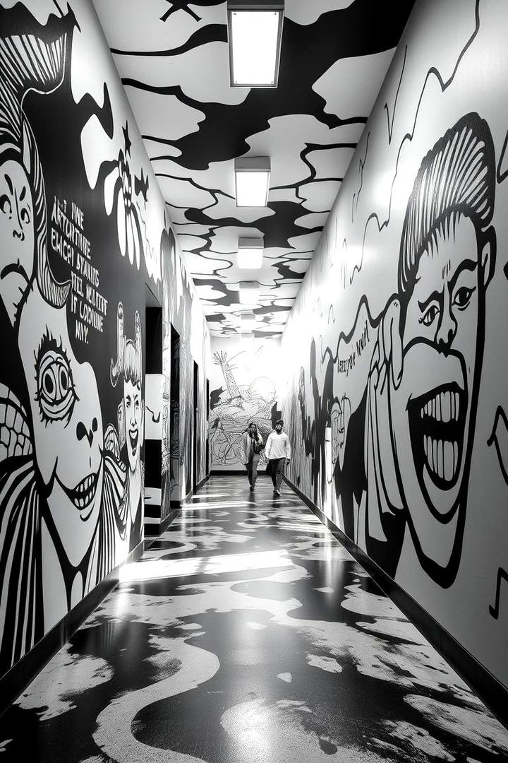 Artistic Black and White Murals - 30 Black and White Hallway Ideas