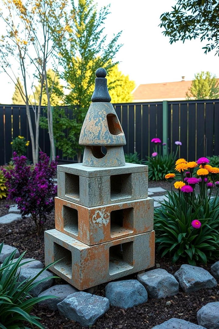 Artistic Cinder Block Sculpture - 30 Cinder Block Garden Ideas