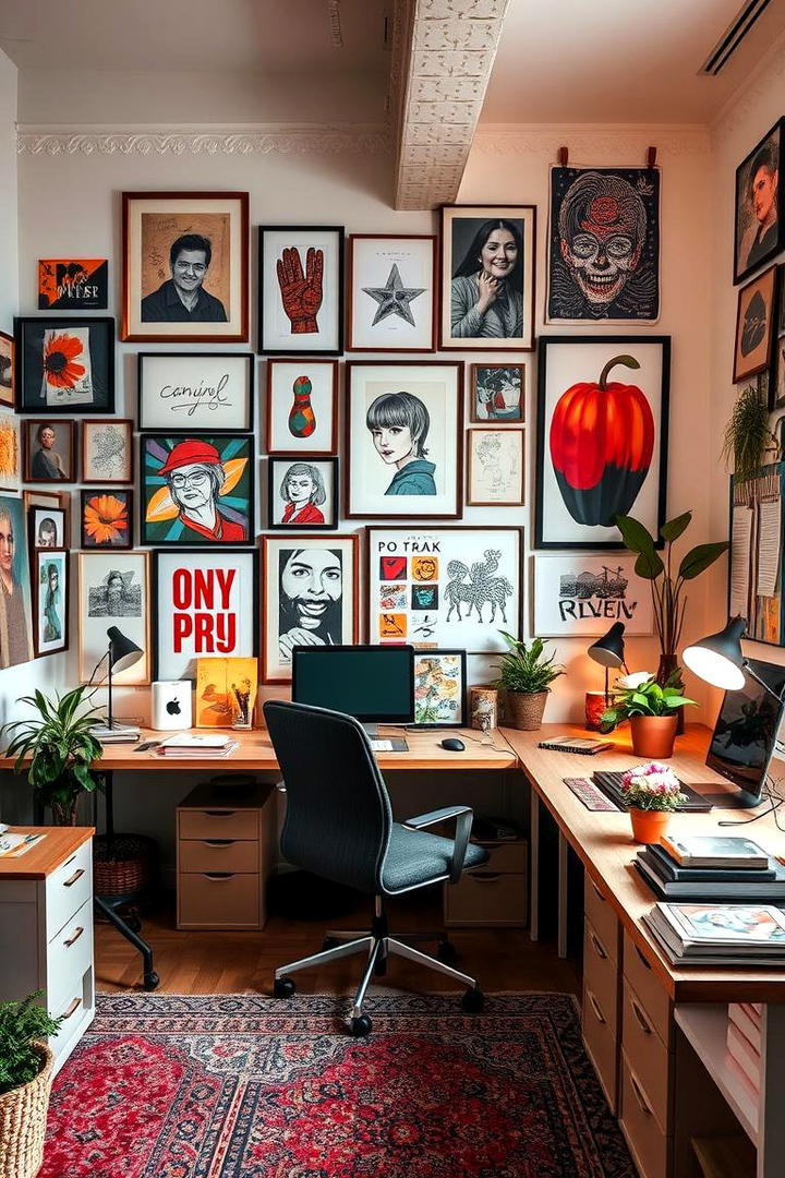 Artistic Collage Print Studio Office - 30 Bohemian Home Office Ideas