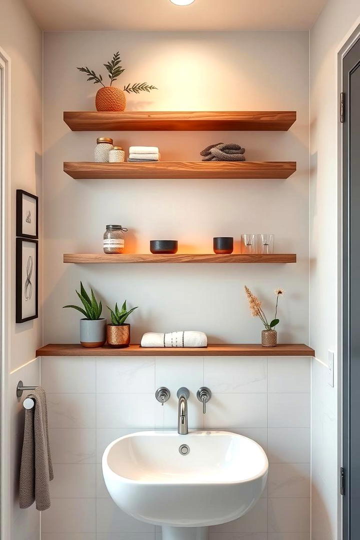 Artistic Floating Shelves - 30 Bathroom Furniture Ideas