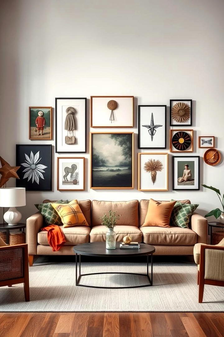 Artistic Gallery Wall - 30 Pinterest Living Room Decor Ideas