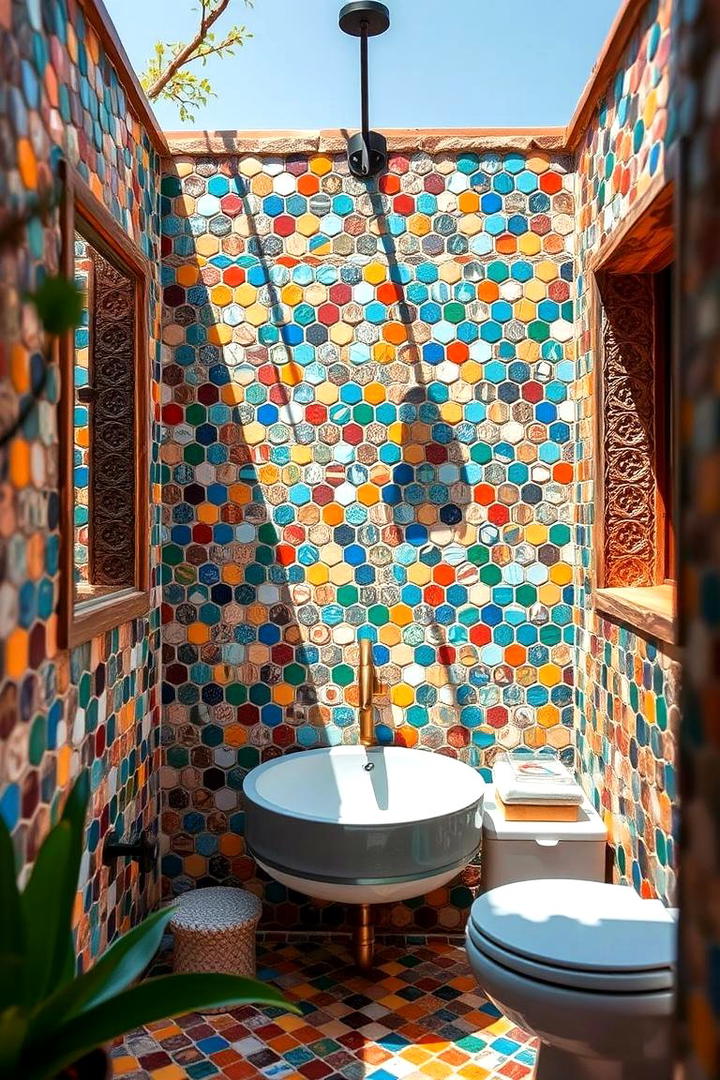 Artistic Mosaic Escape - 30 Outdoor Bathroom Ideas