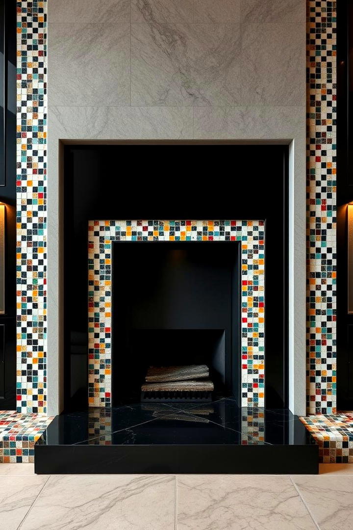 Artistic Mosaic Surround - 30 Black Fireplace Ideas