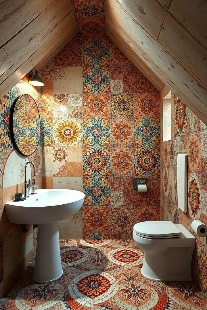 Artistic Mosaic Tile Walls - 30 Attic Bathroom Ideas