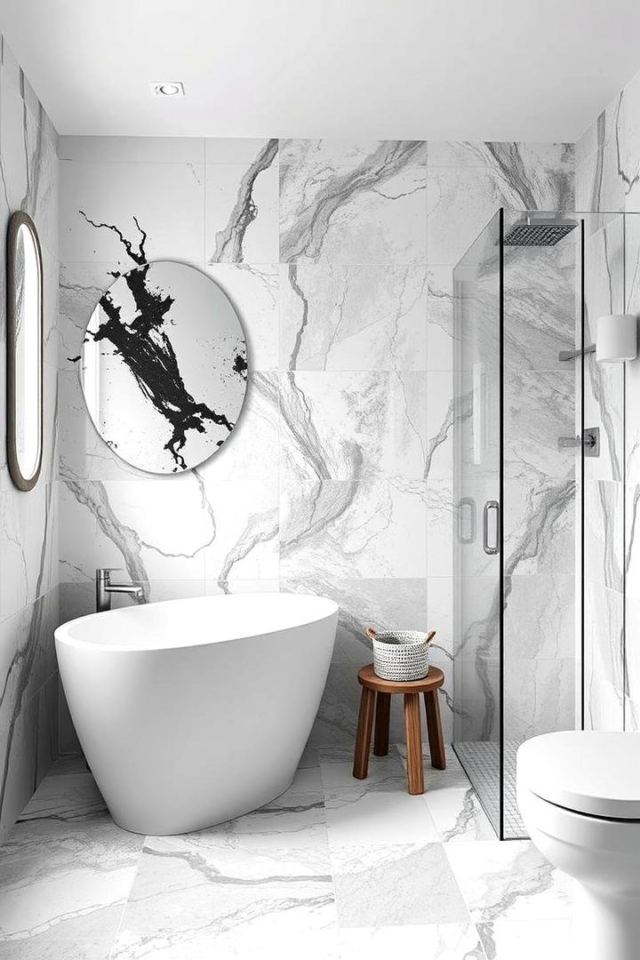 Artistic Pattern Play - 30 Grey and White Bathroom Ideas