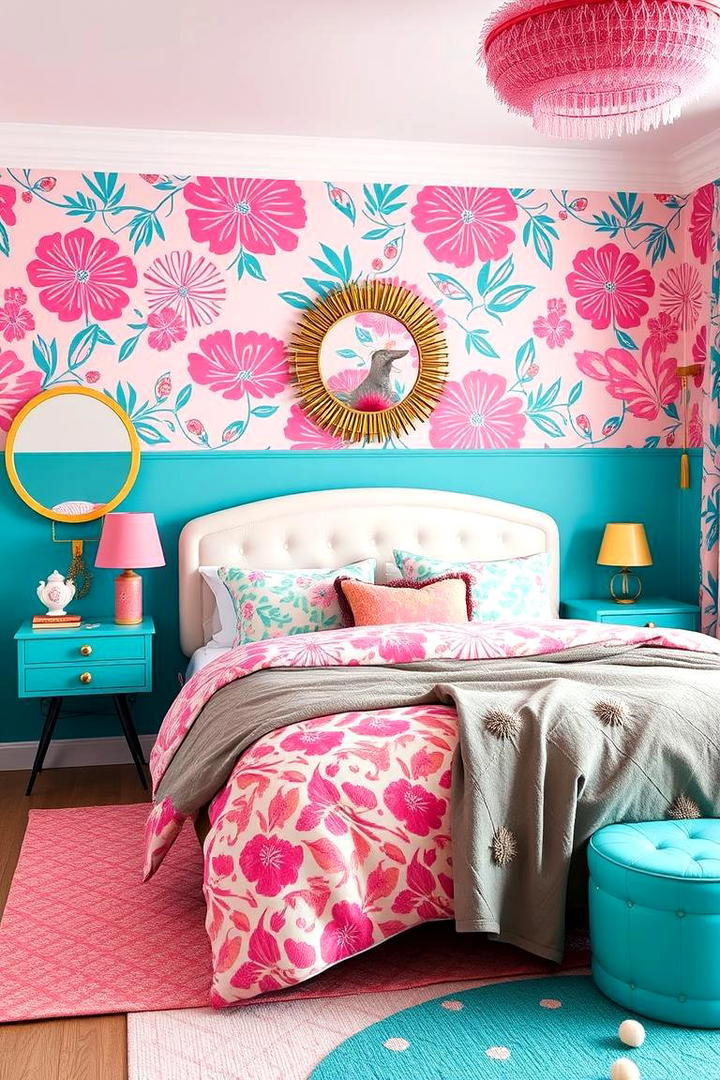 Artistic Pink and Teal Patterns - 30 Teal and Pink Bedroom Ideas