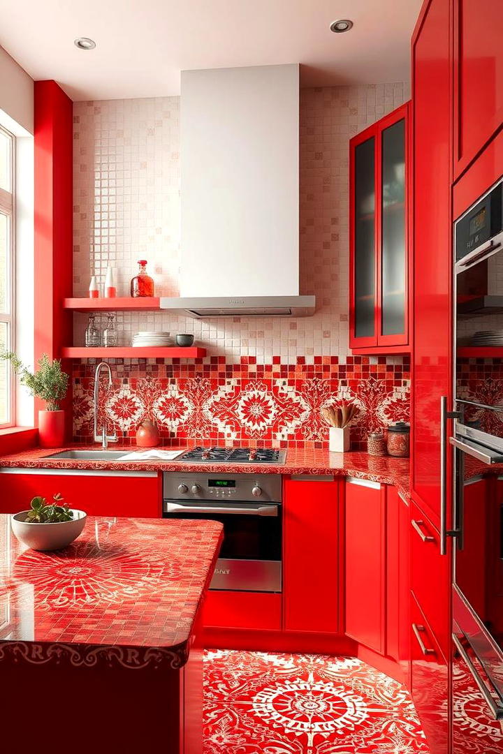 Artistic Red Mosaic Details - 30 Red Kitchens