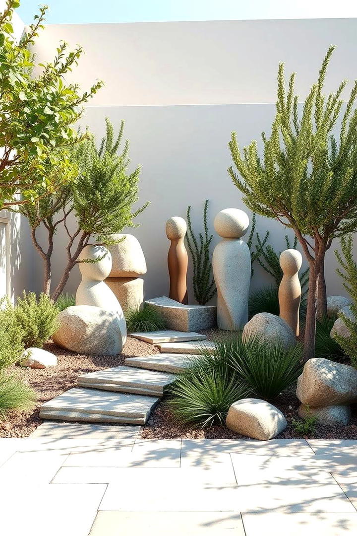 Artistic Stone Sculpture Garden - 30 Mediterranean Garden Ideas