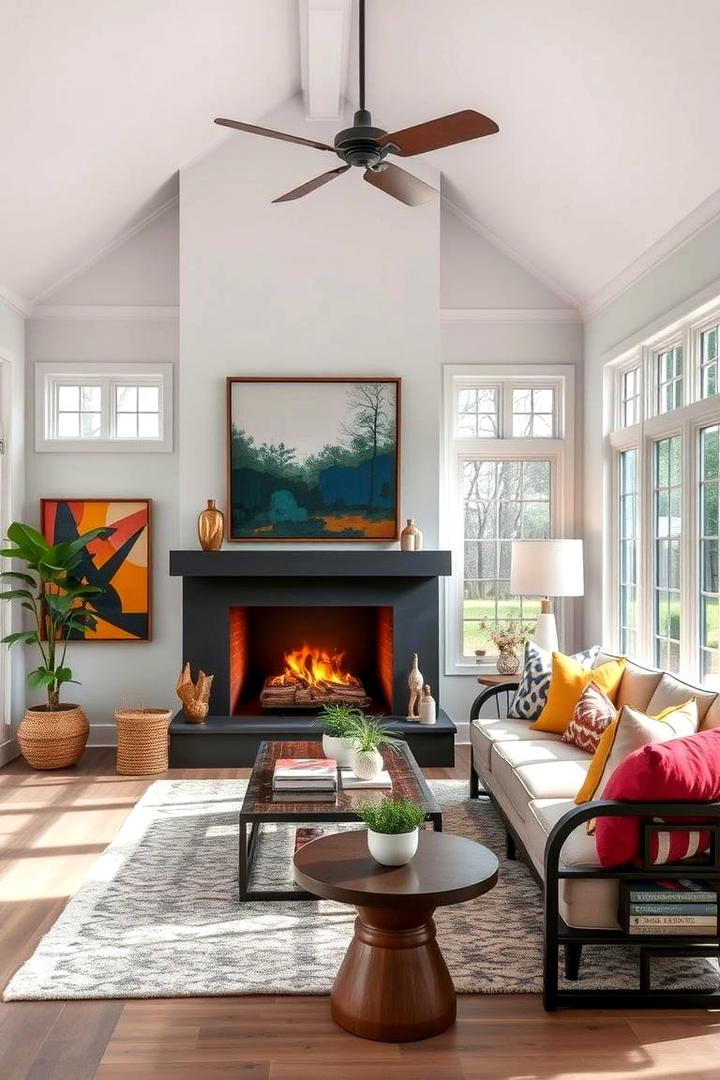 Artistic Sunroom with Statement Fireplace Feature - 30 Sunroom With Fireplace