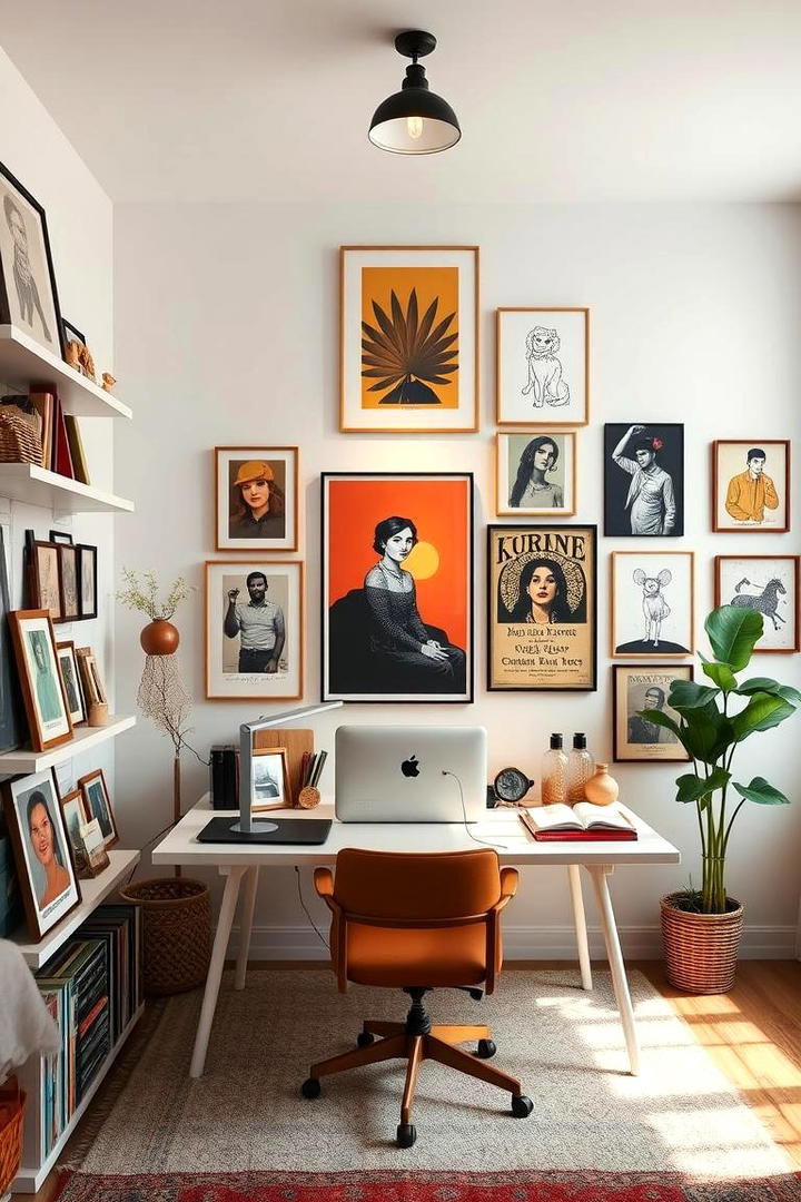 Artistic Wall Gallery Home Office - 30 Bohemian Home Office Ideas