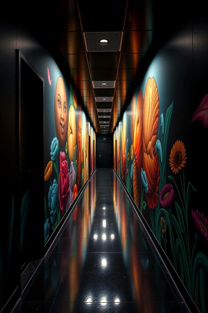 Artistic Wall Murals - 30 Black Hallway Ideas