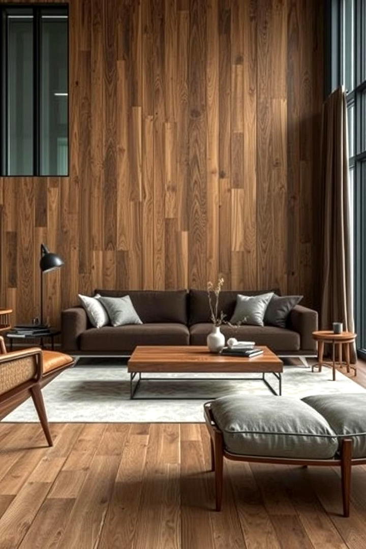 Balanced Contrast with Mixed Materials - 30 Dark Brown Couch Living Room Ideas