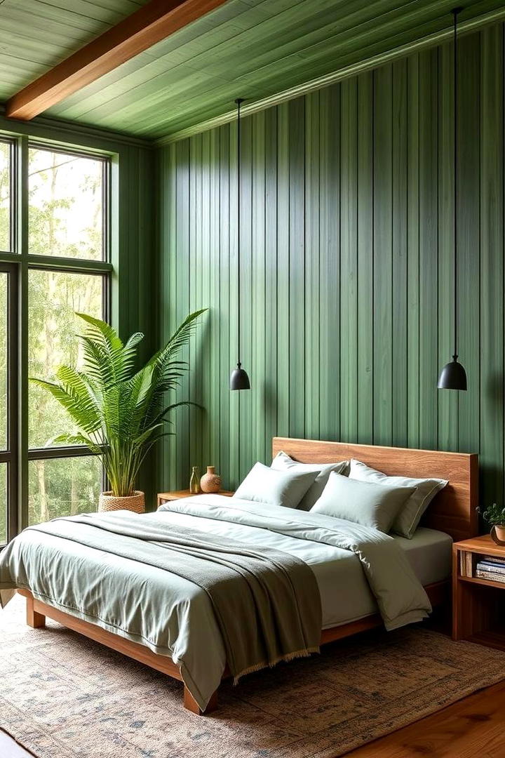 Bamboo Panelling Accent - 30 Green Panelling Bedroom Ideas