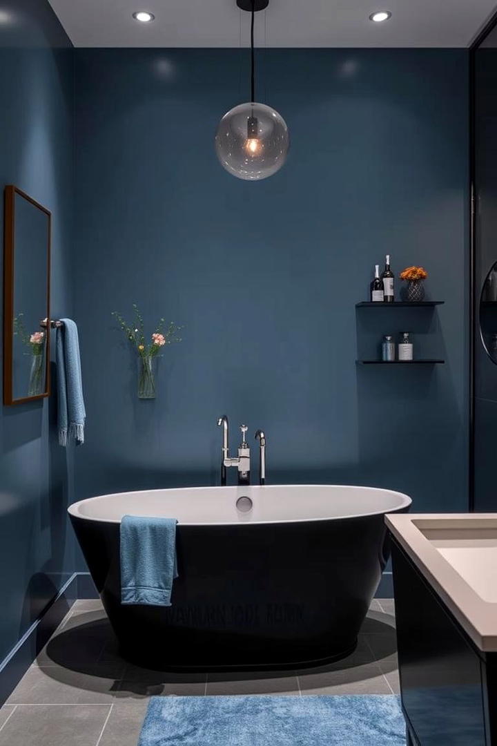 Black Bathtub with Blue Surrounding Decor - 30 black and blue bathroom ideas