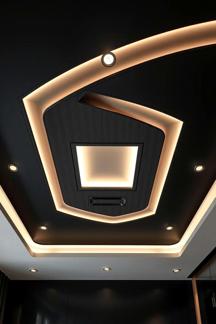 Black Ceiling with Modern Inlay - 30 Black Ceiling Design Ideas