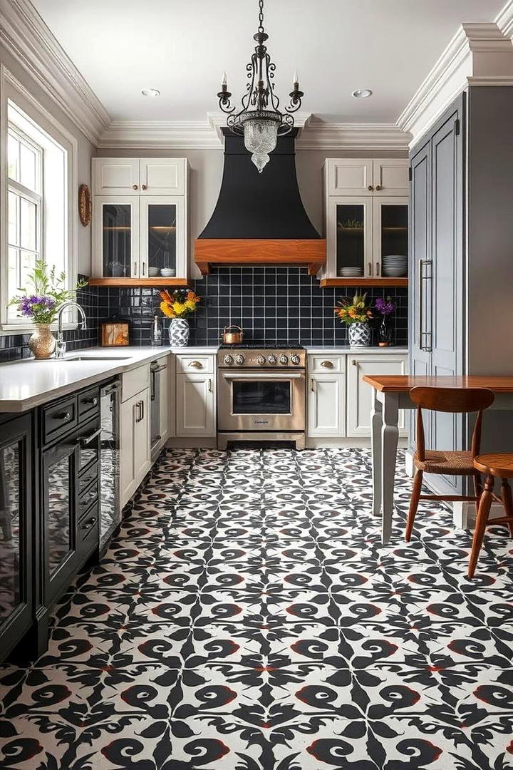 Black Encaustic Tile Beauty - 30 Black Floor Kitchen Ideas