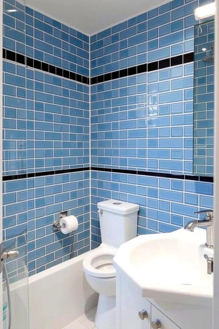 Black Grout on Blue Tiled Walls for a Modern Look - 30 black and blue bathroom ideas