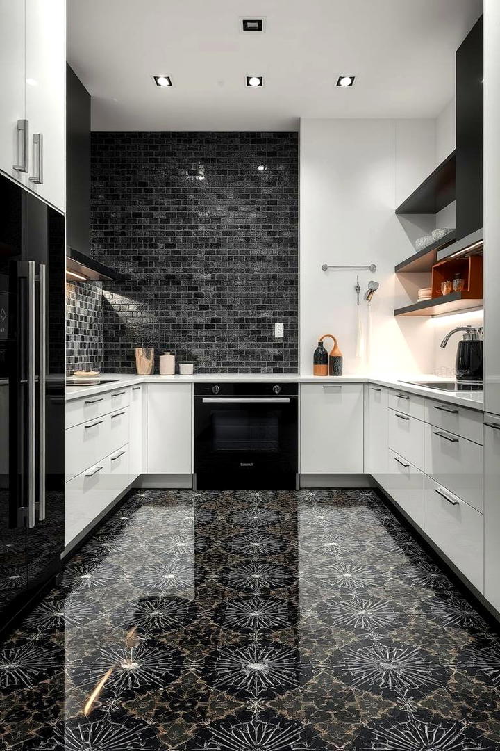 Black Mosaic Artistry - 30 Black Floor Kitchen Ideas