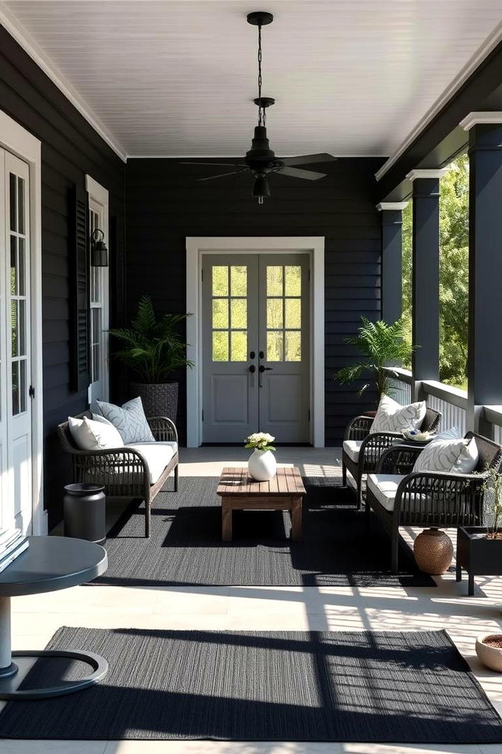 Black Outdoor Rug Touches - 30 Black Porch Ideas