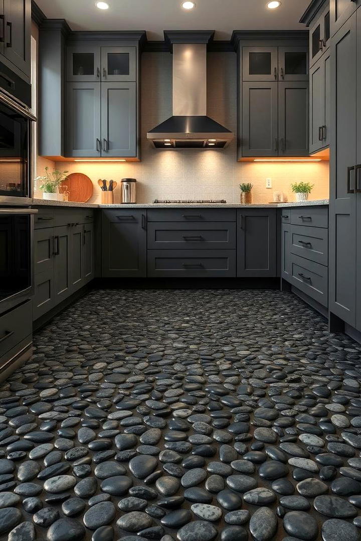 Black Pebble Flooring Detail - 30 Black Floor Kitchen Ideas