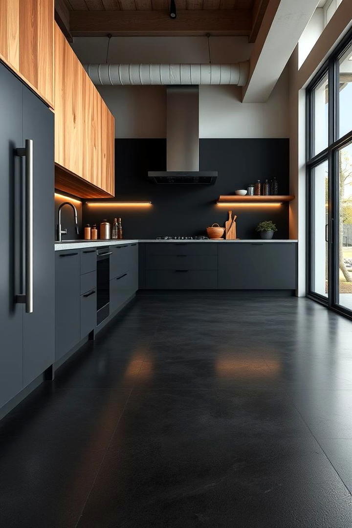 Black Polished Concrete Finish - 30 Black Floor Kitchen Ideas