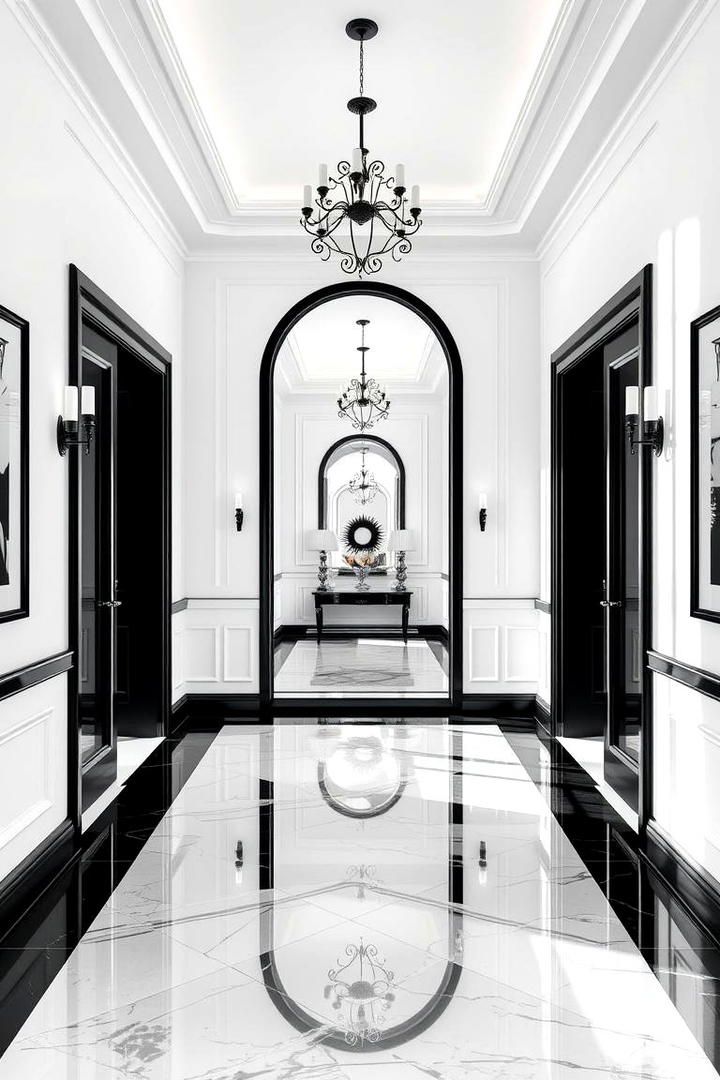 Black and White Statement Mirror - 30 Black and White Hallway Ideas