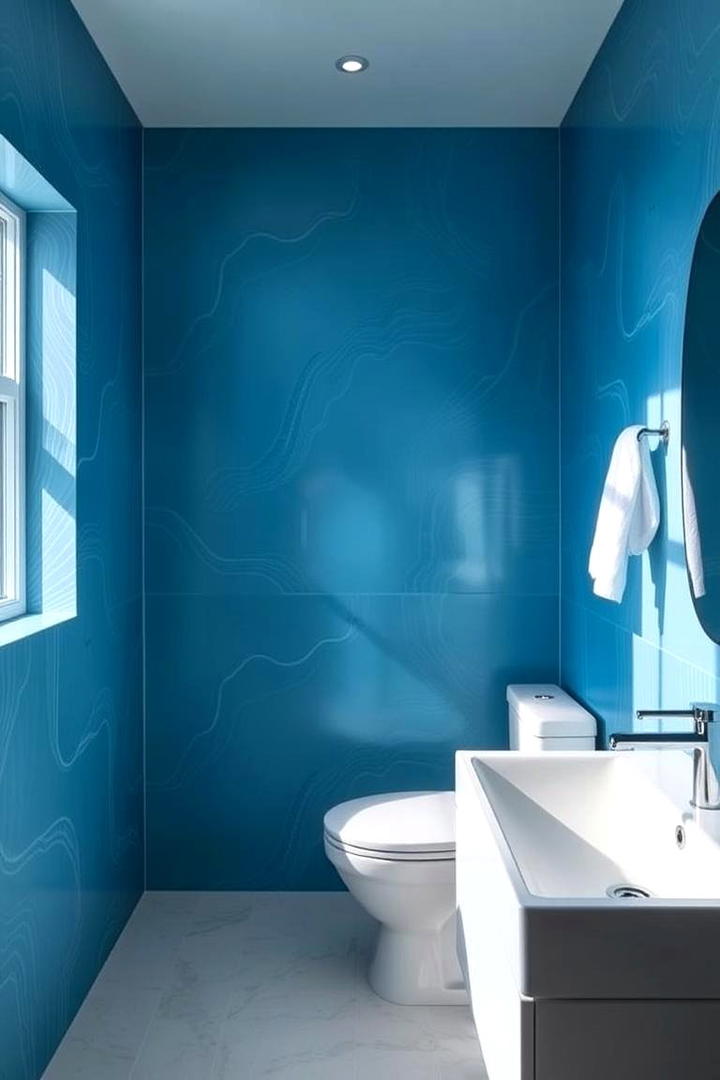 Blue Accent Walls with Subtle Patterns - 30 black and blue bathroom ideas