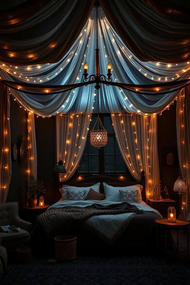 Bohemian Canopy Lighting - 30 Dark Boho Bedroom Ideas